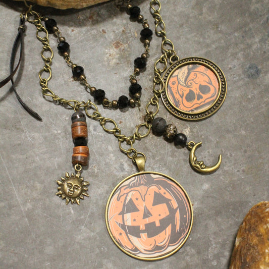 Vintage Spooky Jack Cabochon Charm'd Necklace