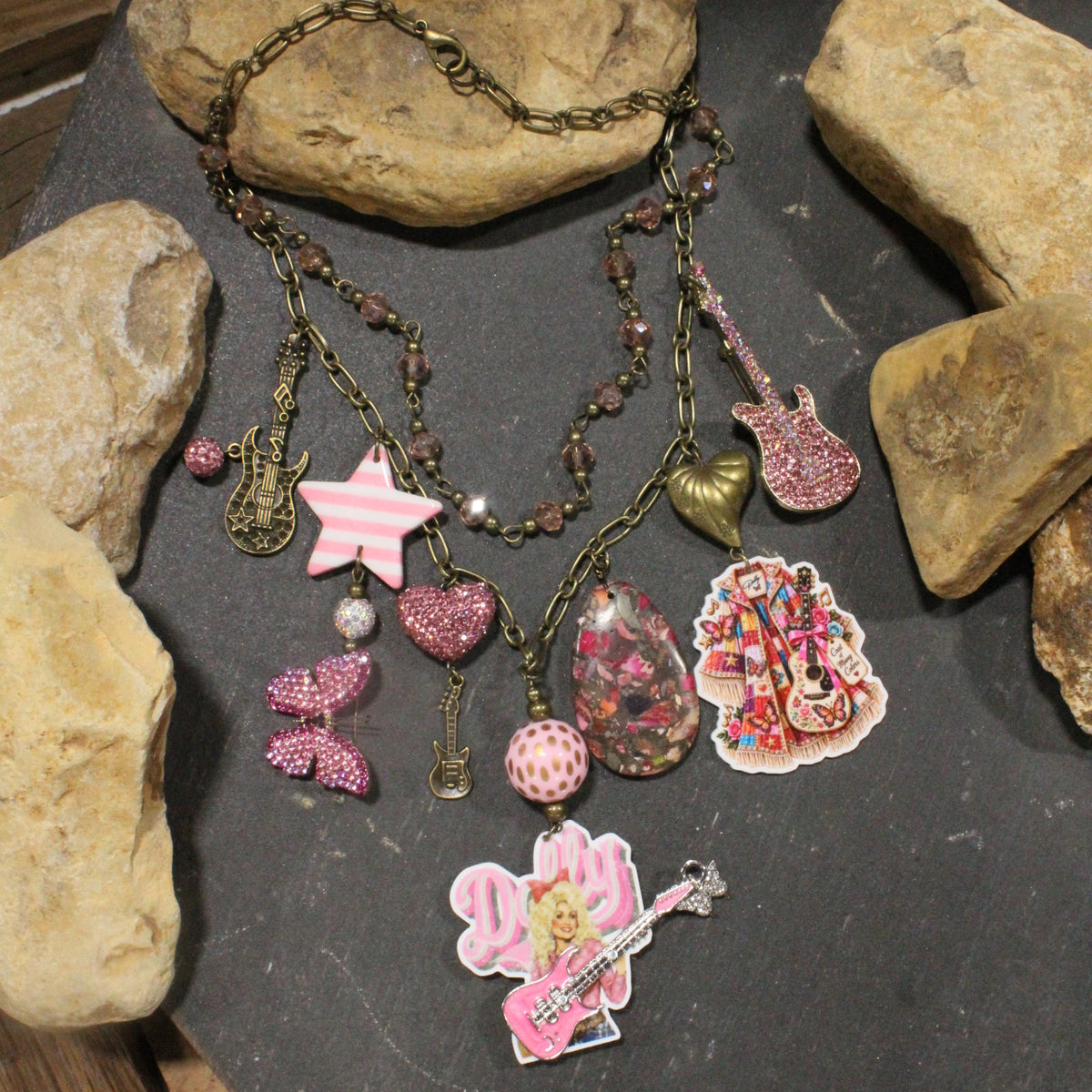 Dolly's Coat Of Many Colors Charm'd Necklace