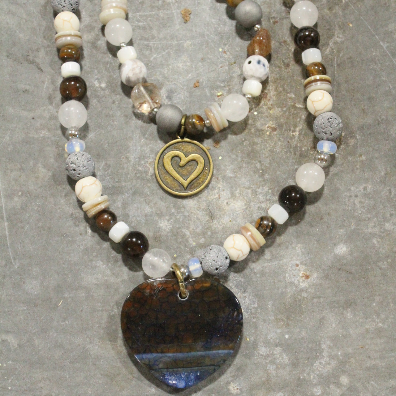 Layers of Love Earth Tone Stone Heart  Necklace