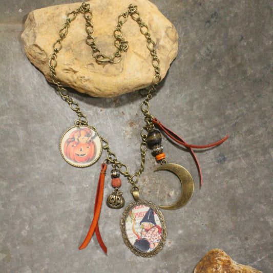 Vintage Halloween Stories Cabochon Charm'd Necklace
