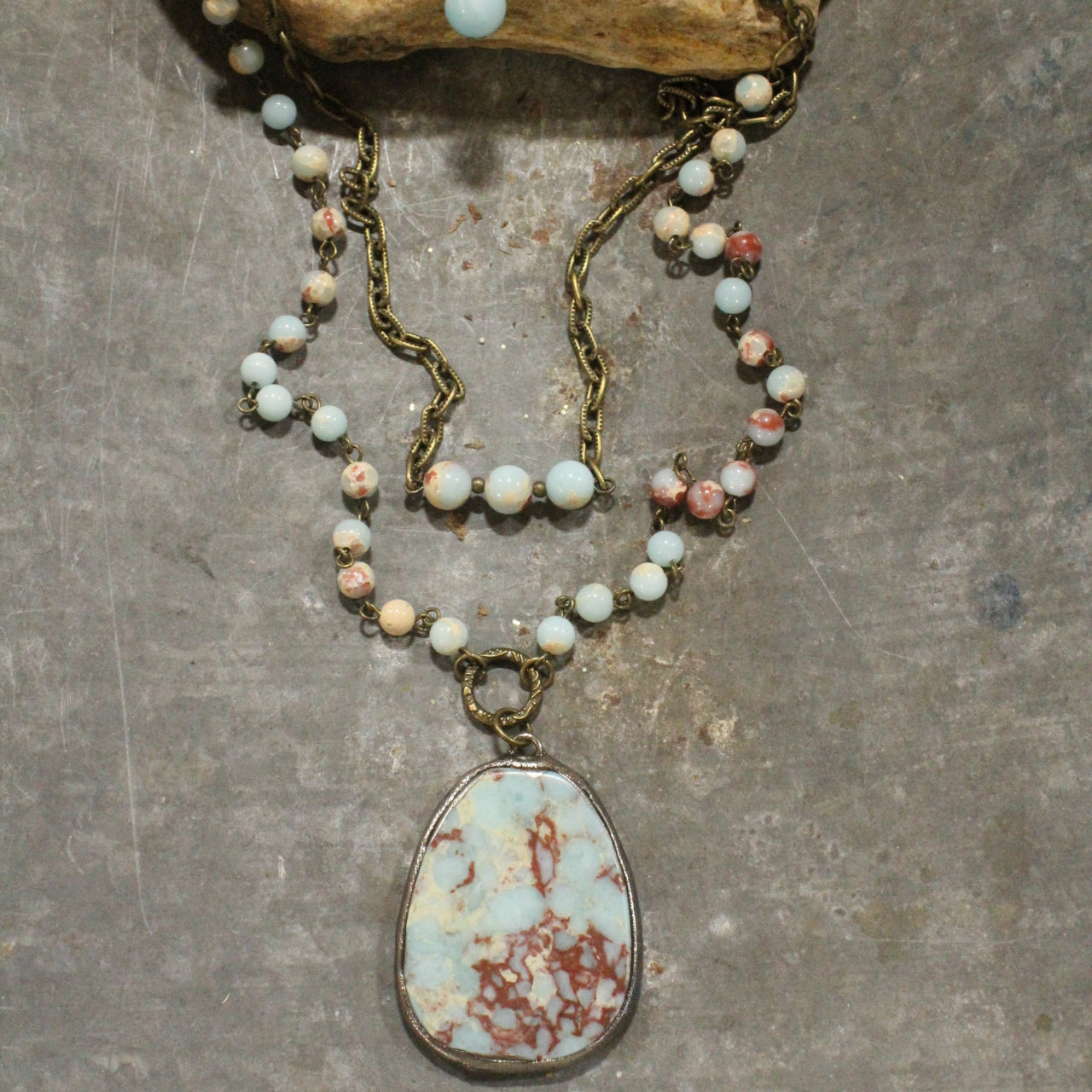 Cloudy Days Layered Stone Drop Bronze Necklace