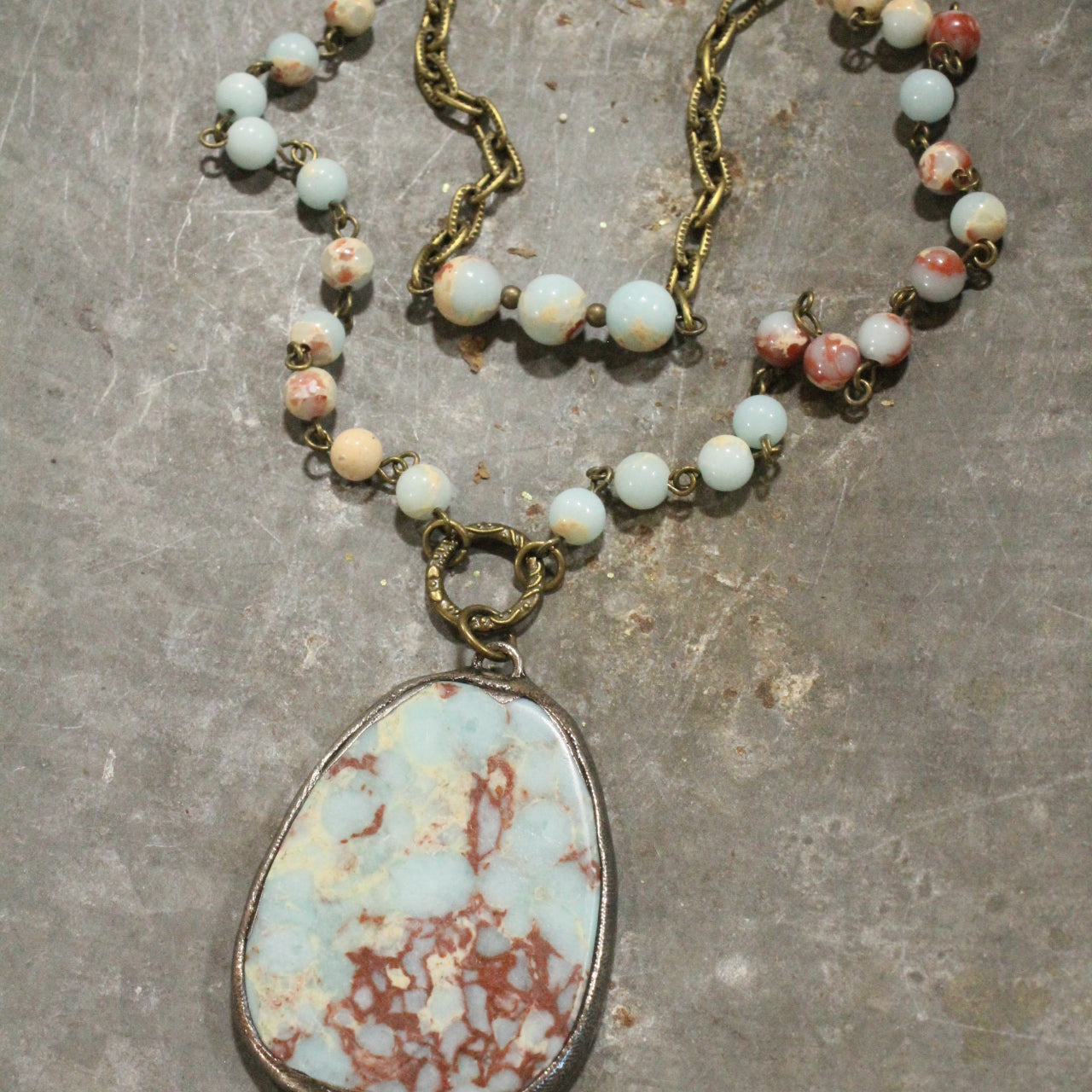 Cloudy Days Layered Stone Drop Bronze Necklace