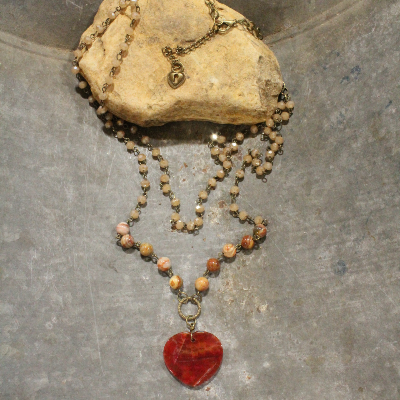 Layers of Love Rusty Stone Heart  Necklace