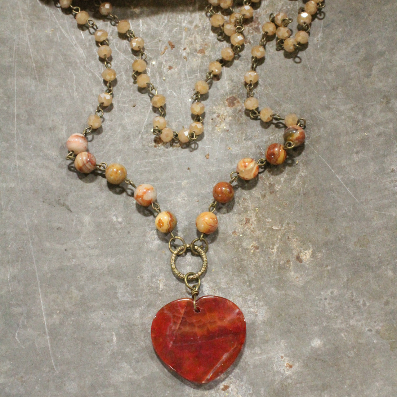 Layers of Love Rusty Stone Heart  Necklace