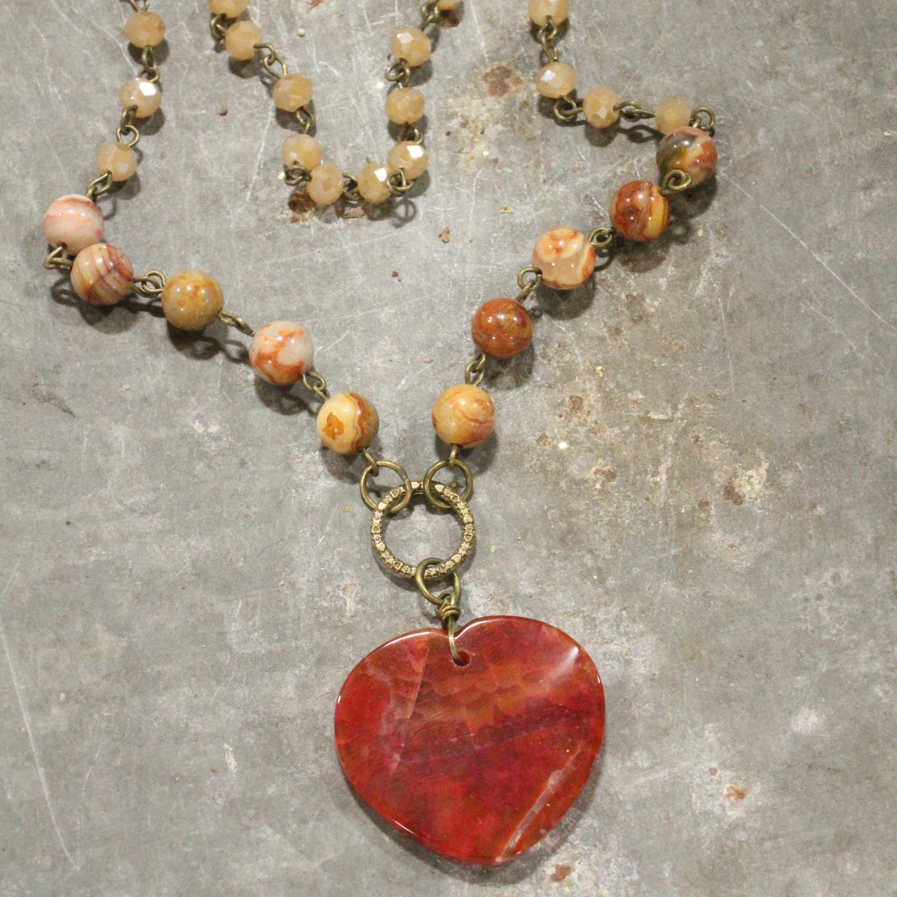 Layers of Love Rusty Stone Heart  Necklace