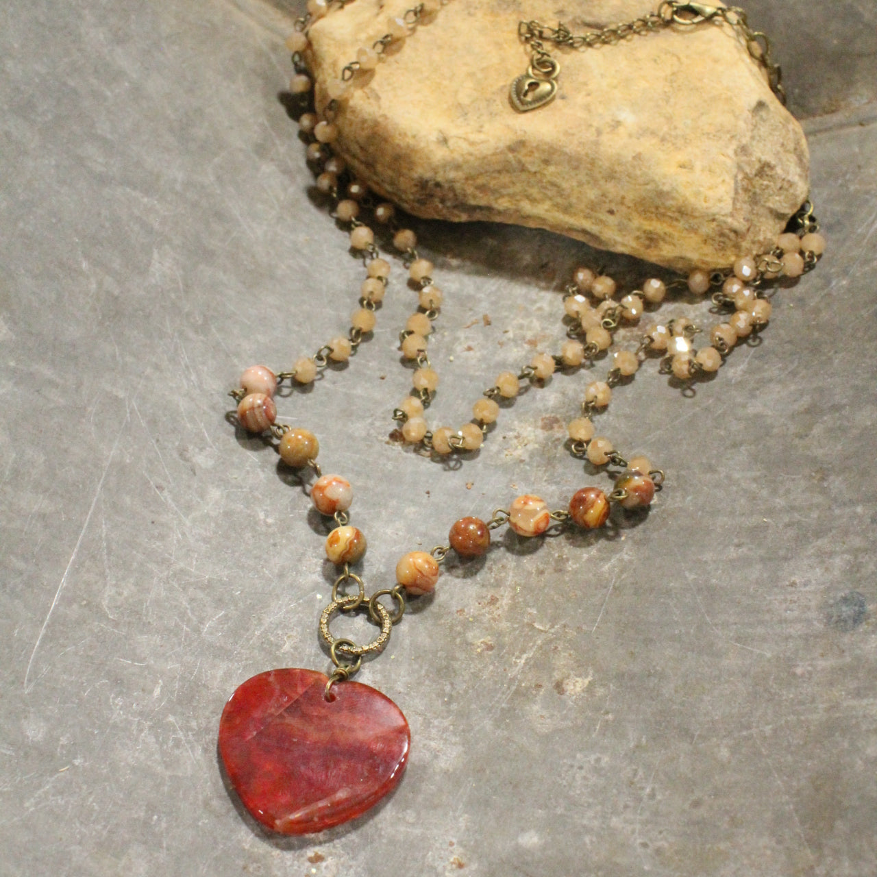 Layers of Love Rusty Stone Heart  Necklace