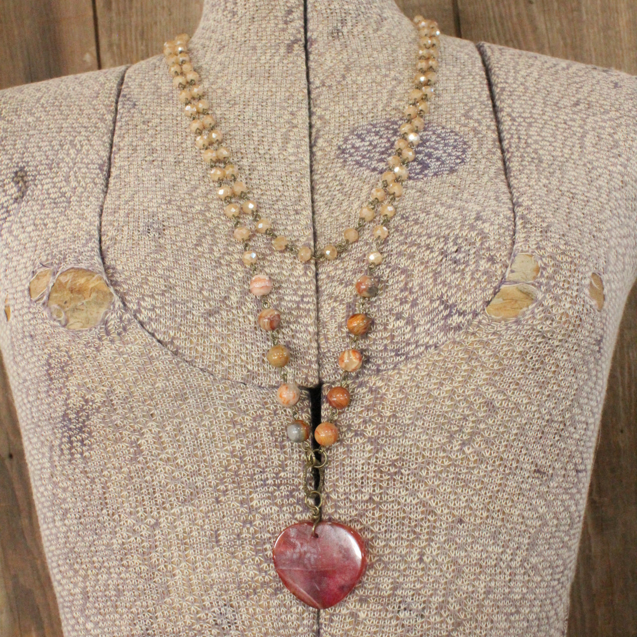 Layers of Love Rusty Stone Heart  Necklace