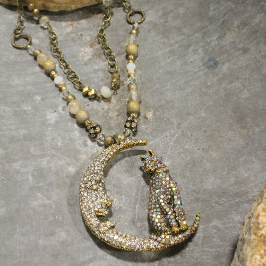 Golden Moon & Bling Cat Necklace