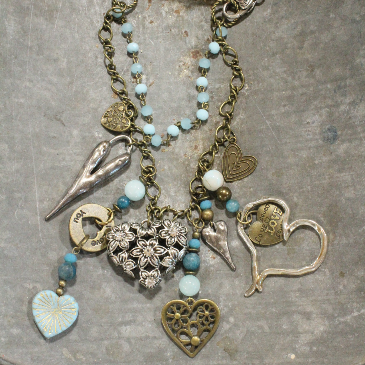 Loads Of Love Czech Heart & Mixed Metal Charmers Necklace