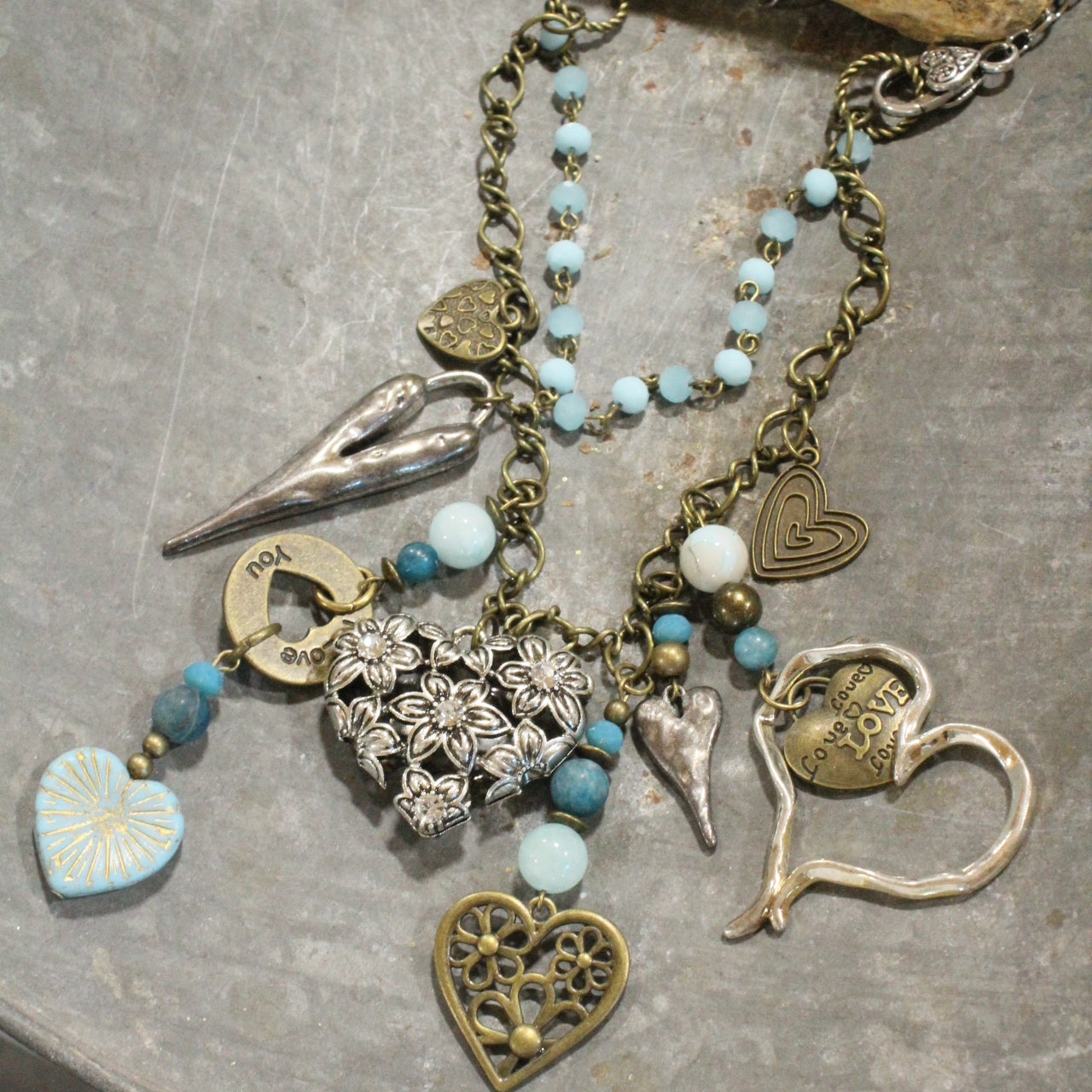 Loads Of Love Czech Heart & Mixed Metal Charmers Necklace