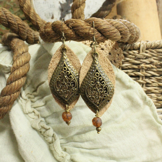 Textured Leather Hoop Dangle Earrings