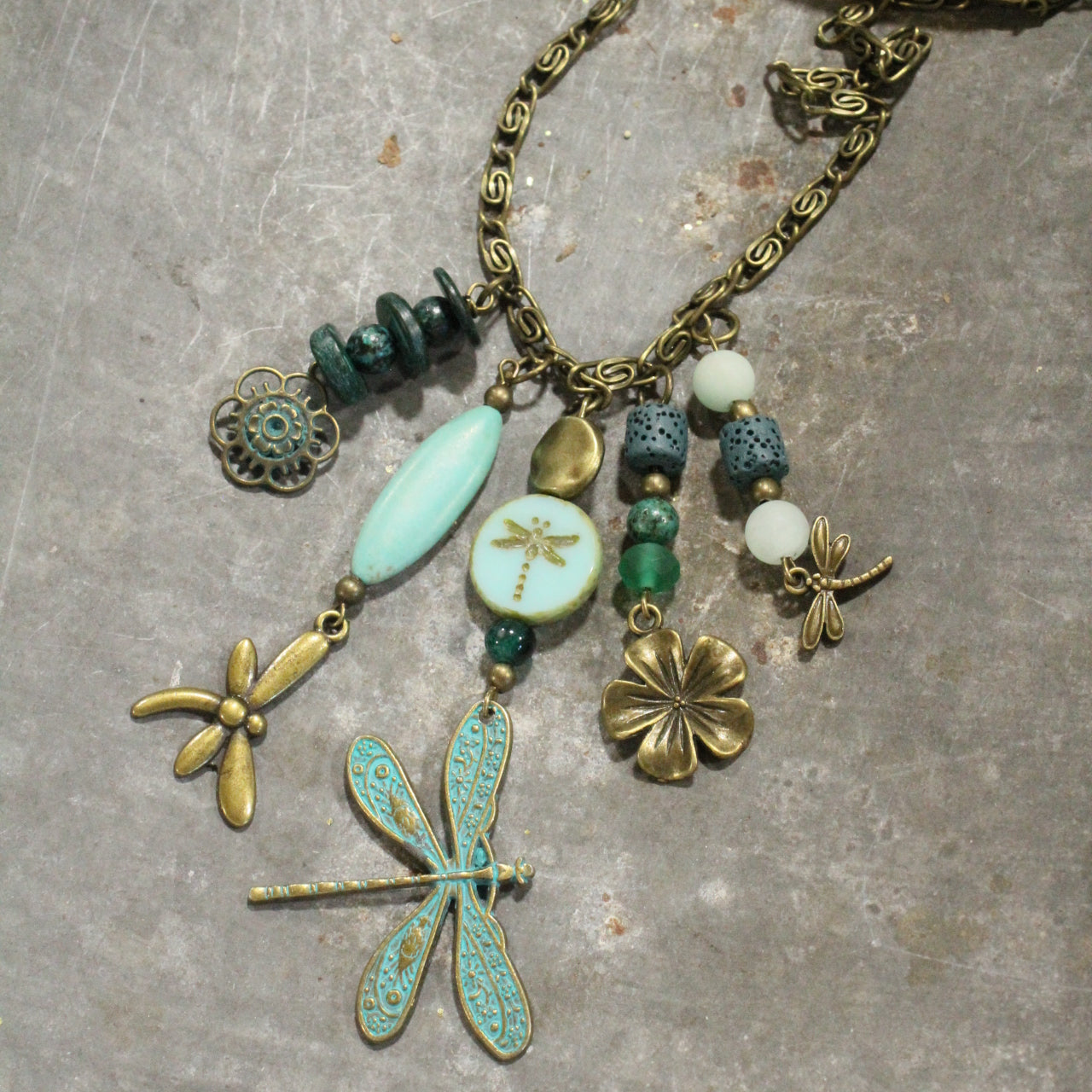 New Beginnings Dragonfly & Bronze Metal Charmers Necklace