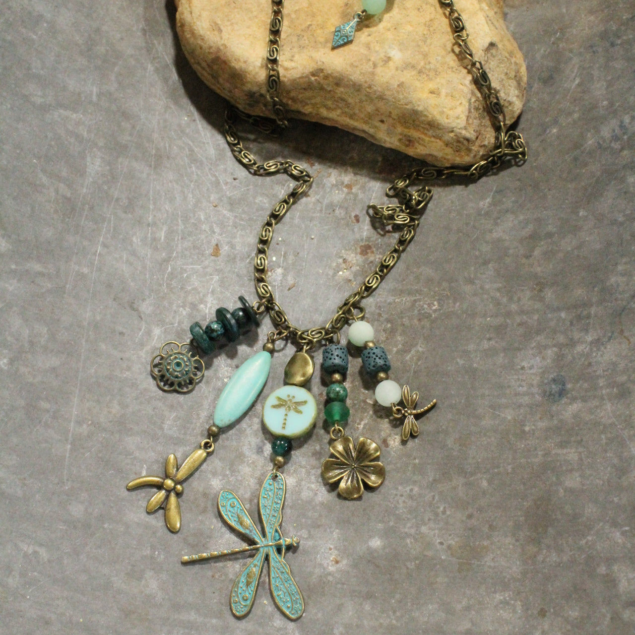 New Beginnings Dragonfly & Bronze Metal Charmers Necklace