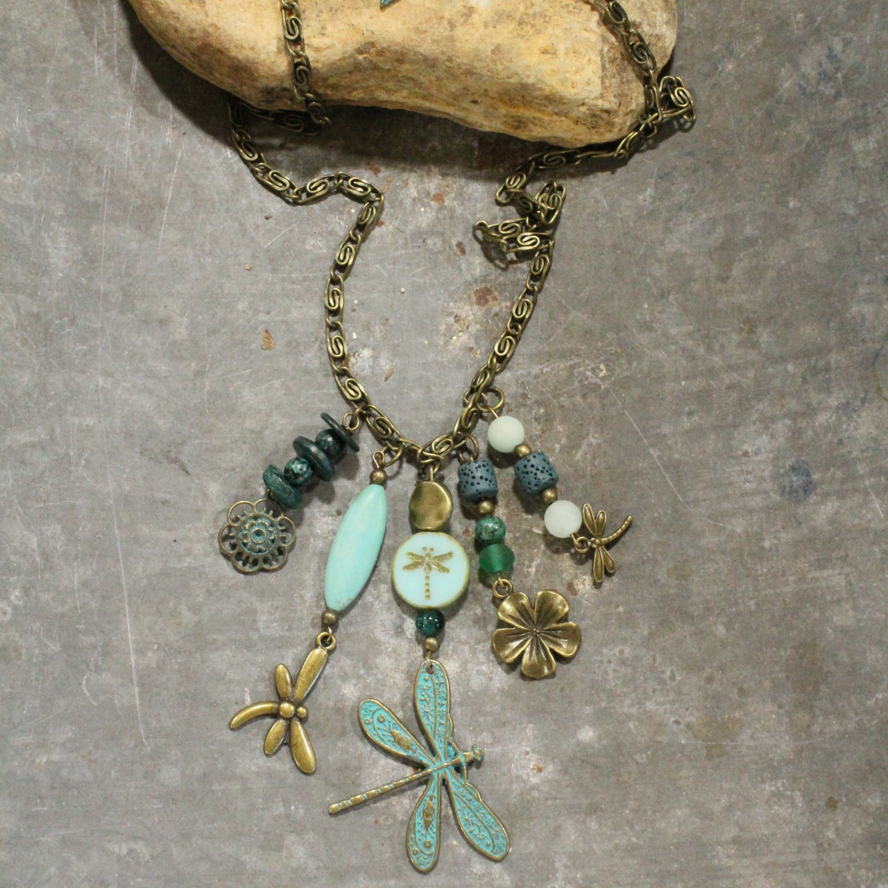 New Beginnings Dragonfly & Bronze Metal Charmers Necklace