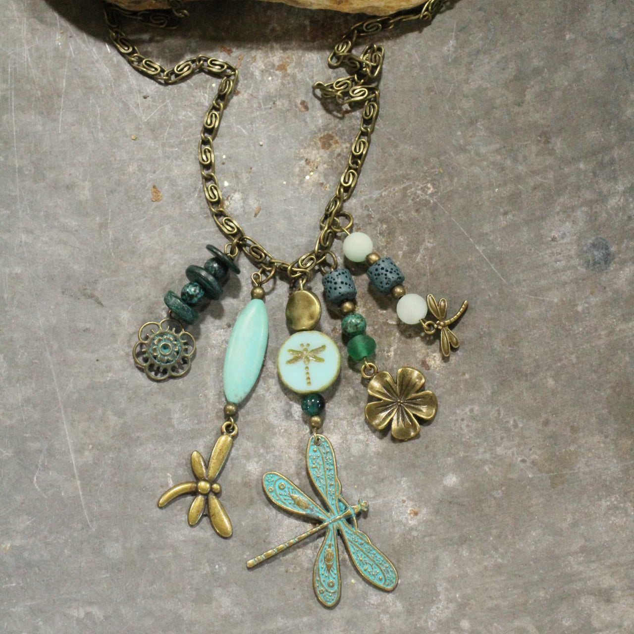 New Beginnings Dragonfly & Bronze Metal Charmers Necklace