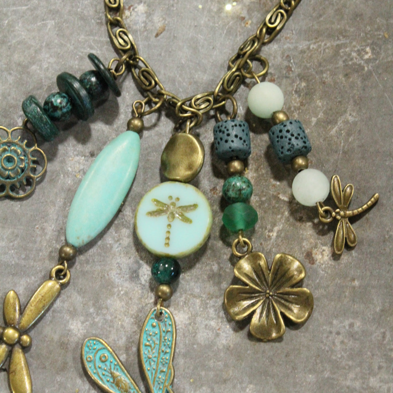 New Beginnings Dragonfly & Bronze Metal Charmers Necklace