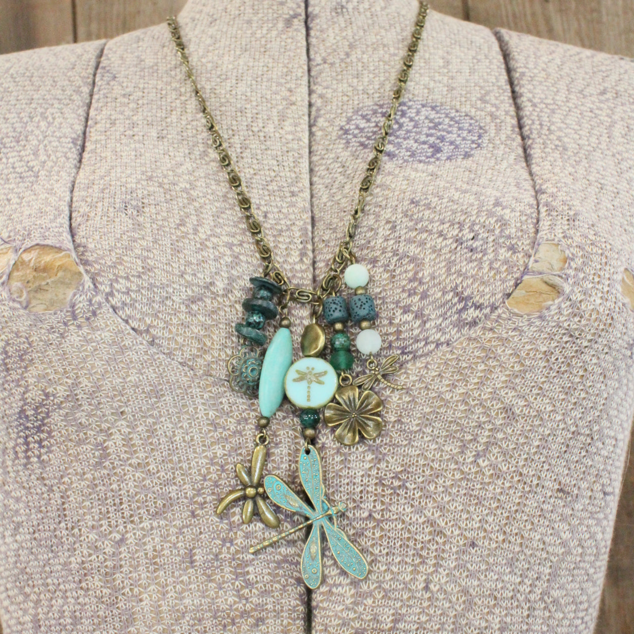 New Beginnings Dragonfly & Bronze Metal Charmers Necklace