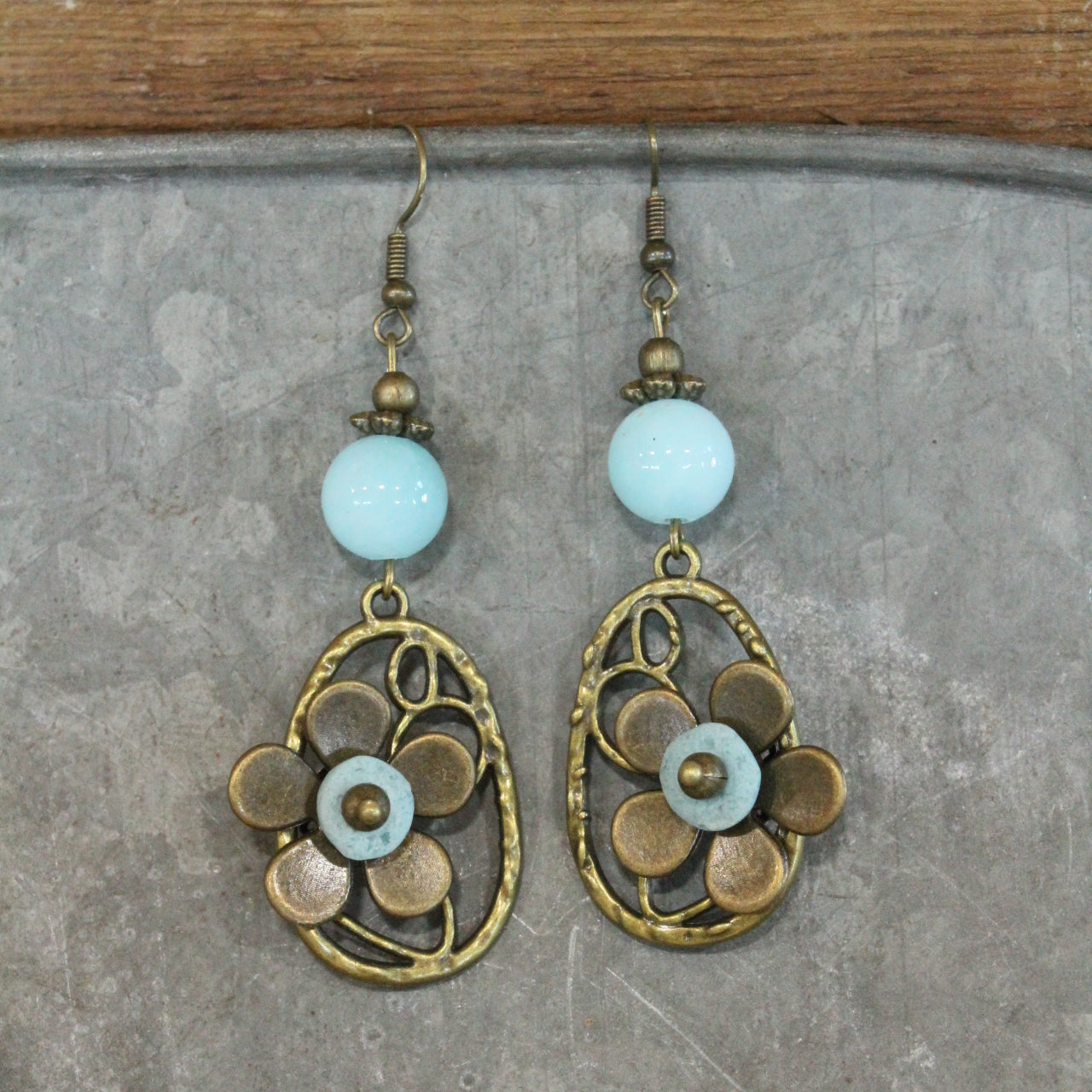 Flower & Stone Bead Dangle Earrings