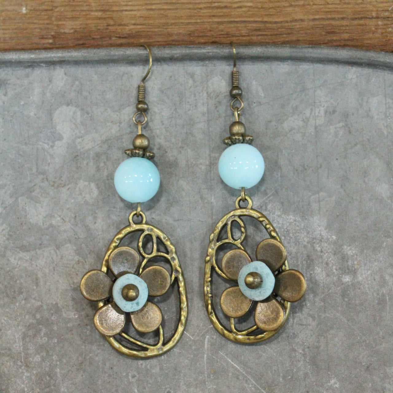 Flower & Stone Bead Dangle Earrings