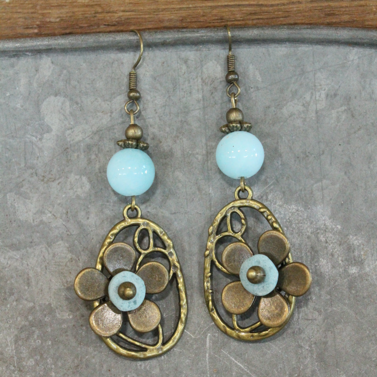 Flower & Stone Bead Dangle Earrings