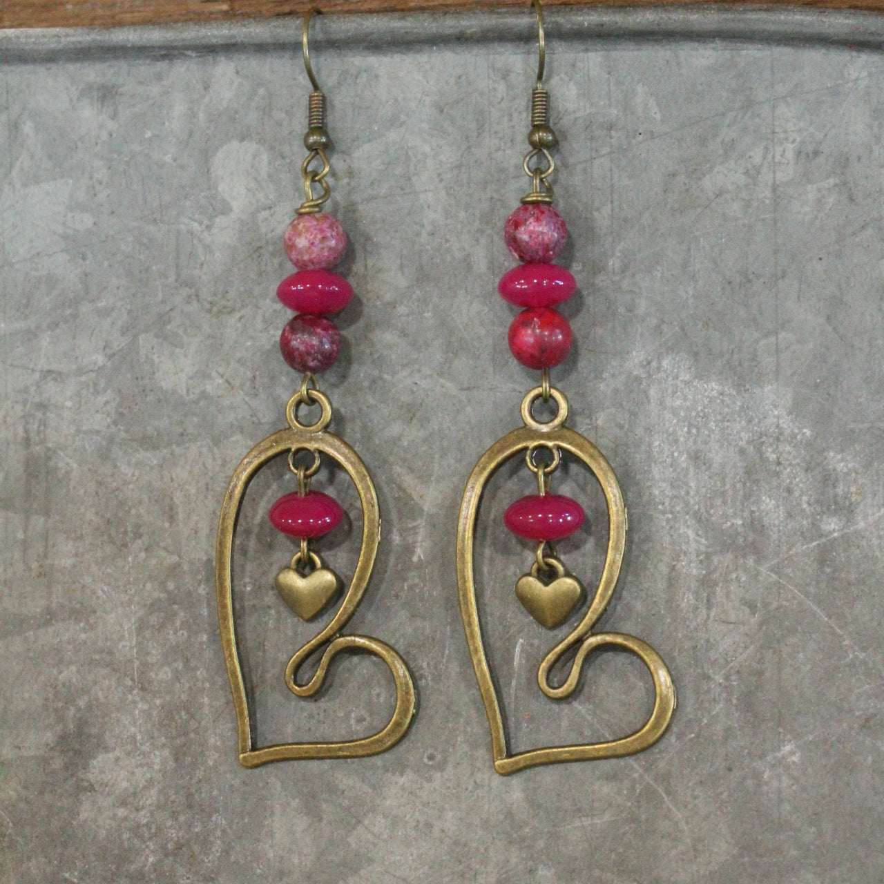 Heart Racer Raspberry Stone Earrings