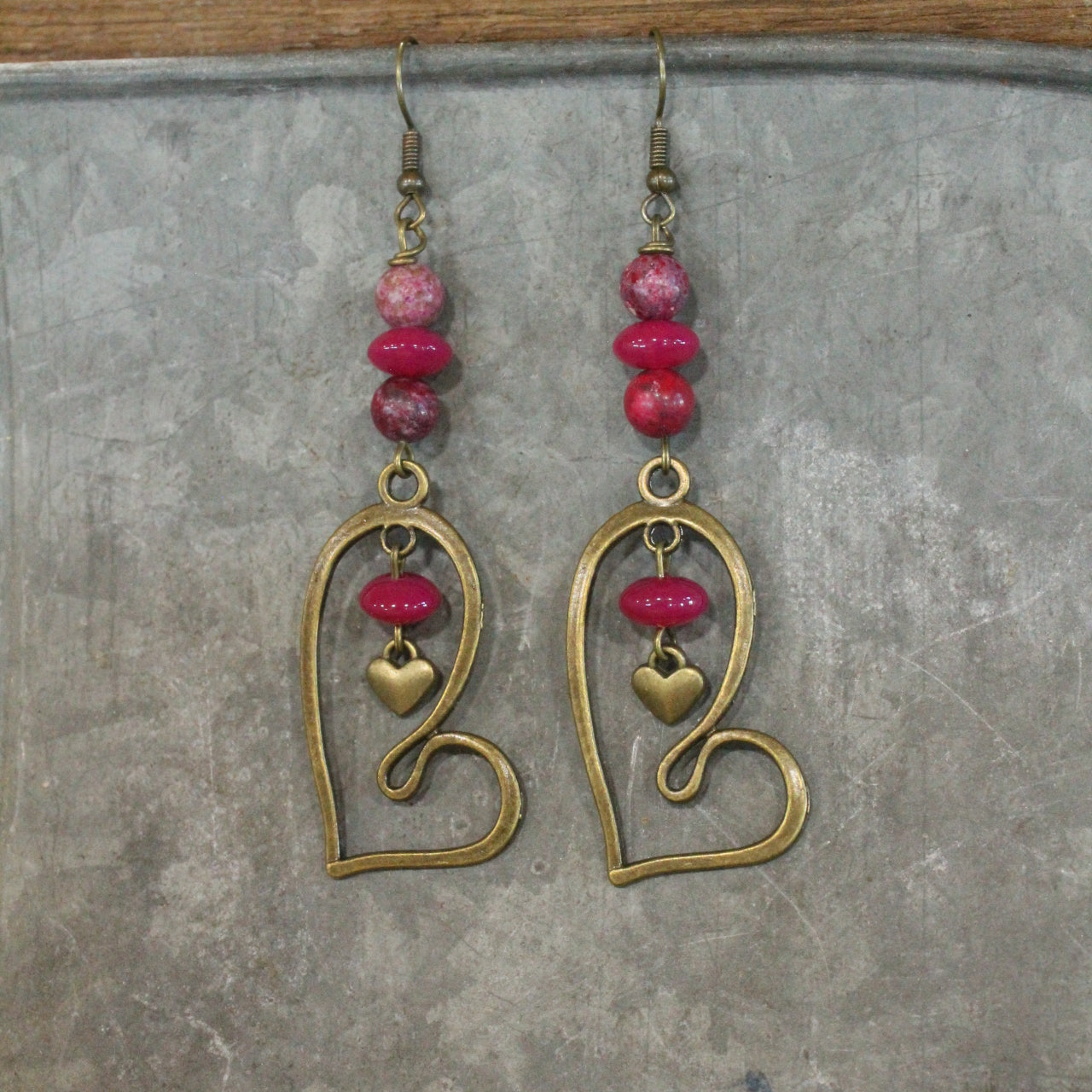 Heart Racer Raspberry Stone Earrings