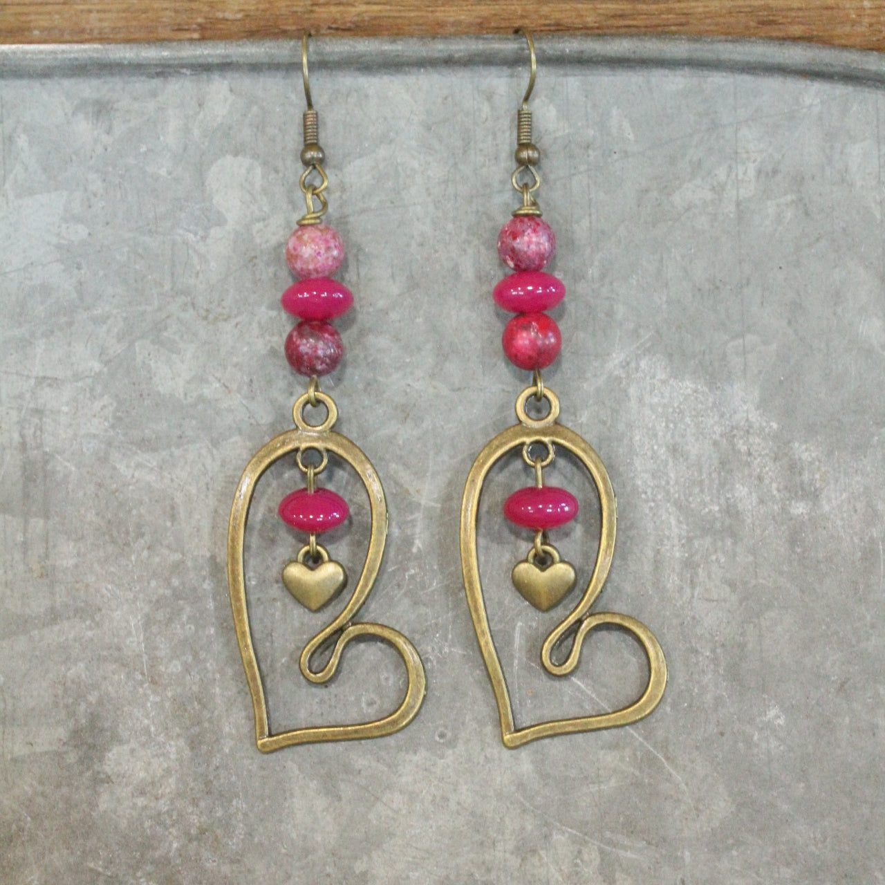 Heart Racer Raspberry Stone Earrings