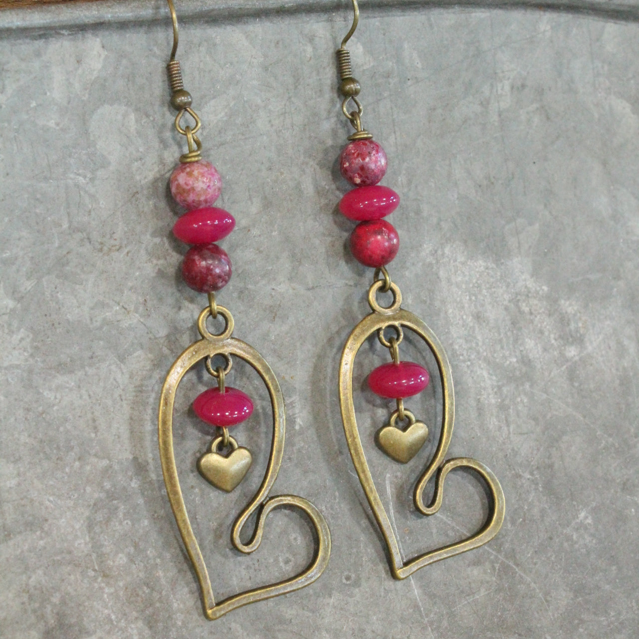 Heart Racer Raspberry Stone Earrings