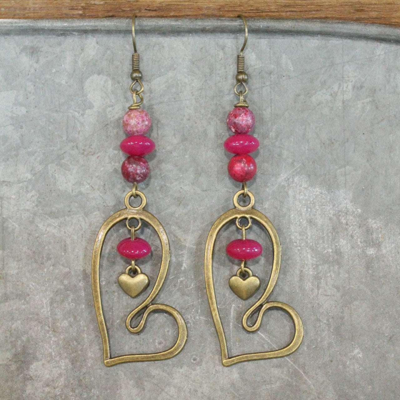 Heart Racer Raspberry Stone Earrings