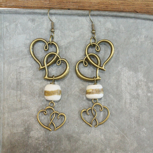 Two Hearts Are Better Than One Stone Dangle Drop Earrings