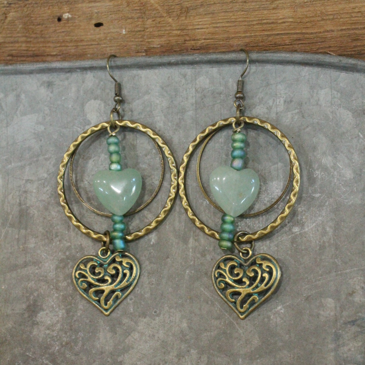 Patina Heart & Bronze Metal Charmers Earrings