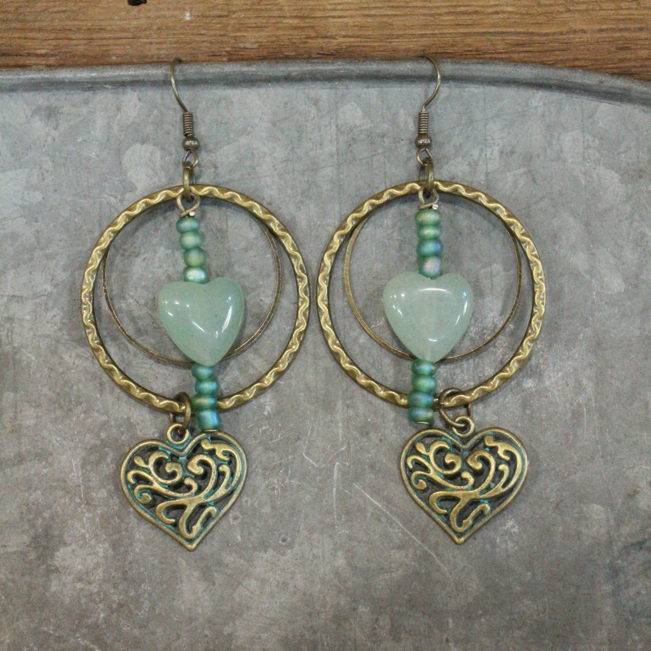 Patina Heart & Bronze Metal Charmers Earrings