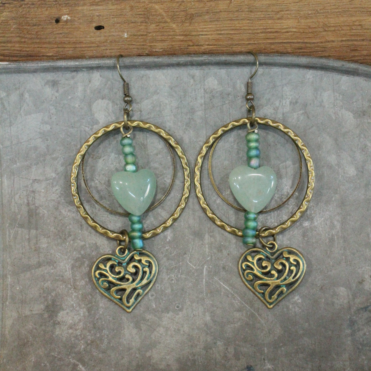 Patina Heart & Bronze Metal Charmers Earrings