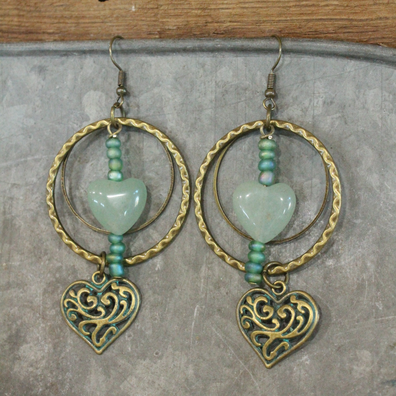 Patina Heart & Bronze Metal Charmers Earrings