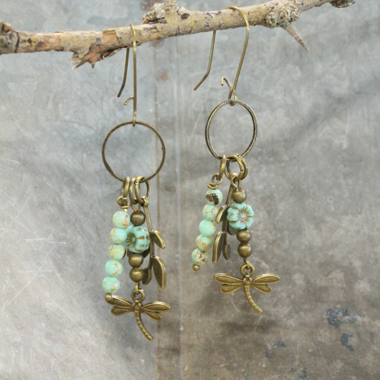 New Beginnings Dragonfly & Bronze Metal Charmers Earrings