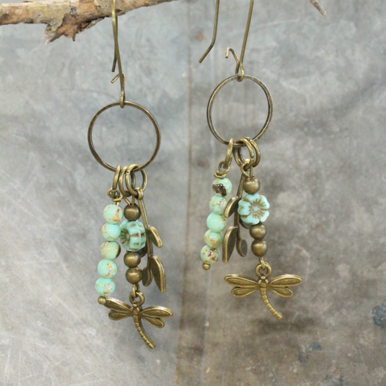 New Beginnings Dragonfly & Bronze Metal Charmers Earrings