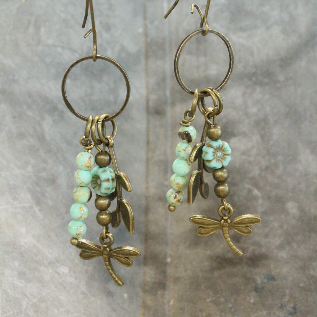 New Beginnings Dragonfly & Bronze Metal Charmers Earrings