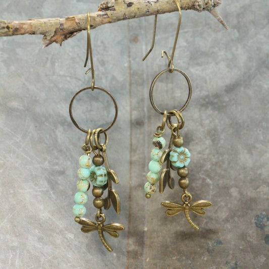 New Beginnings Dragonfly & Bronze Metal Charmers Earrings