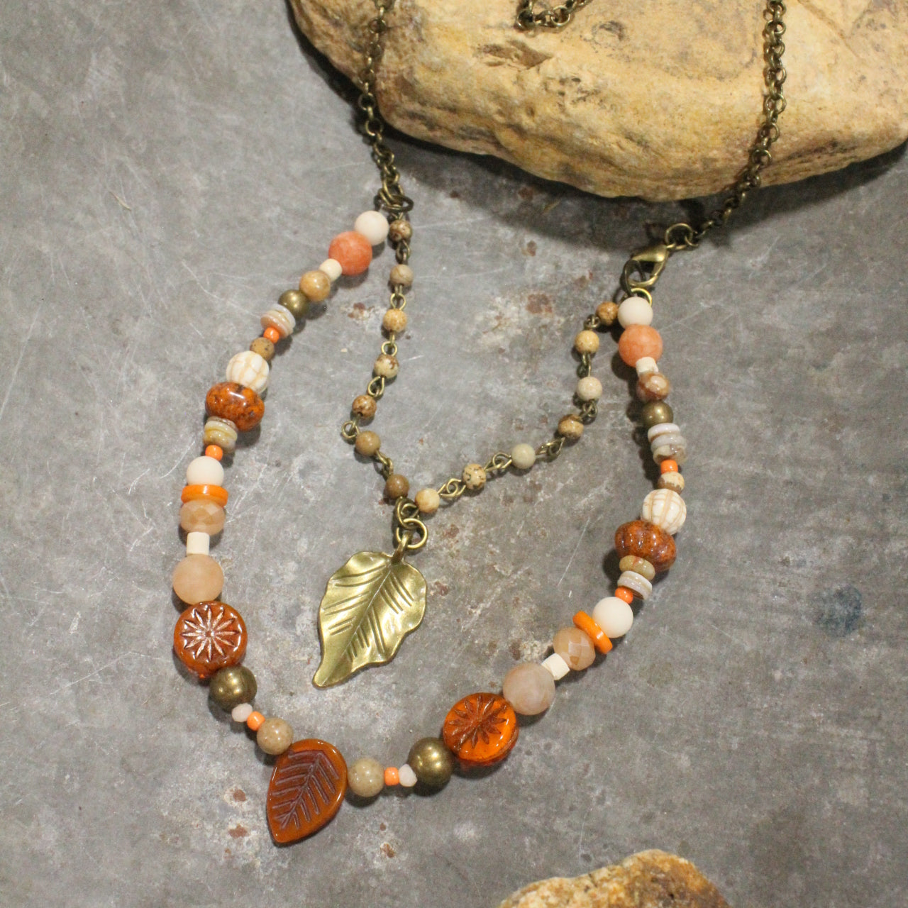 Czech Leaves & Pumpkins Too Layered Necklace