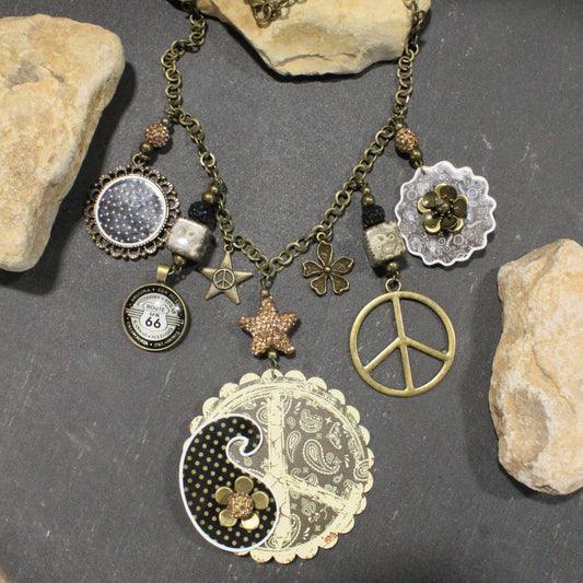 Peace, Paisley & Polka Dot Brown Charm'd Necklace