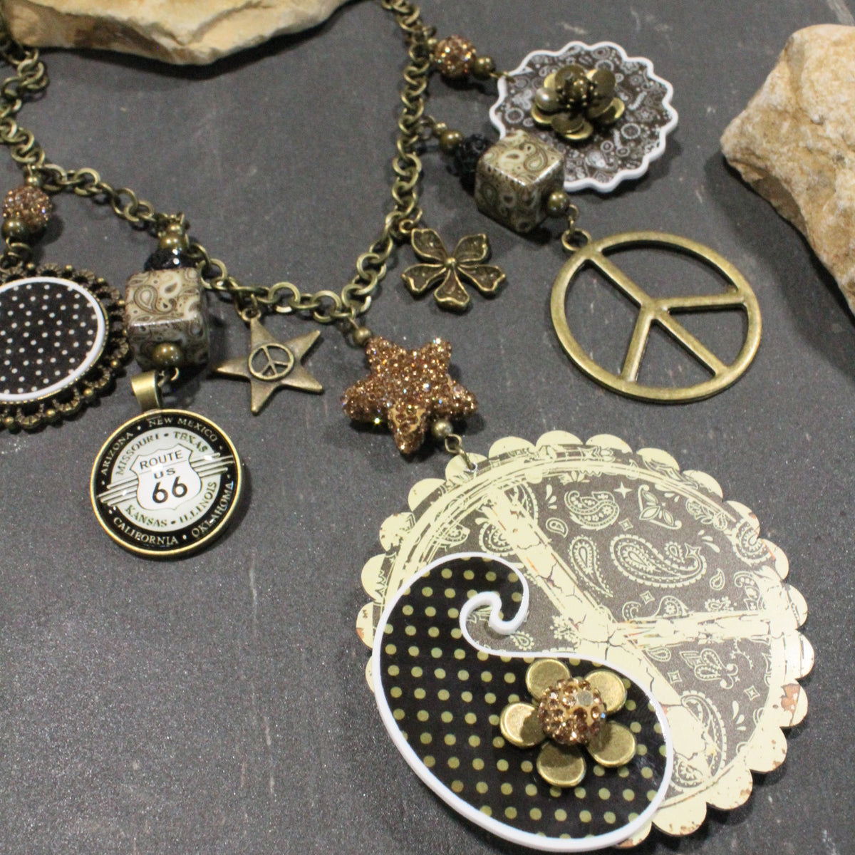 Peace, Paisley & Polka Dot Brown Charm'd Necklace