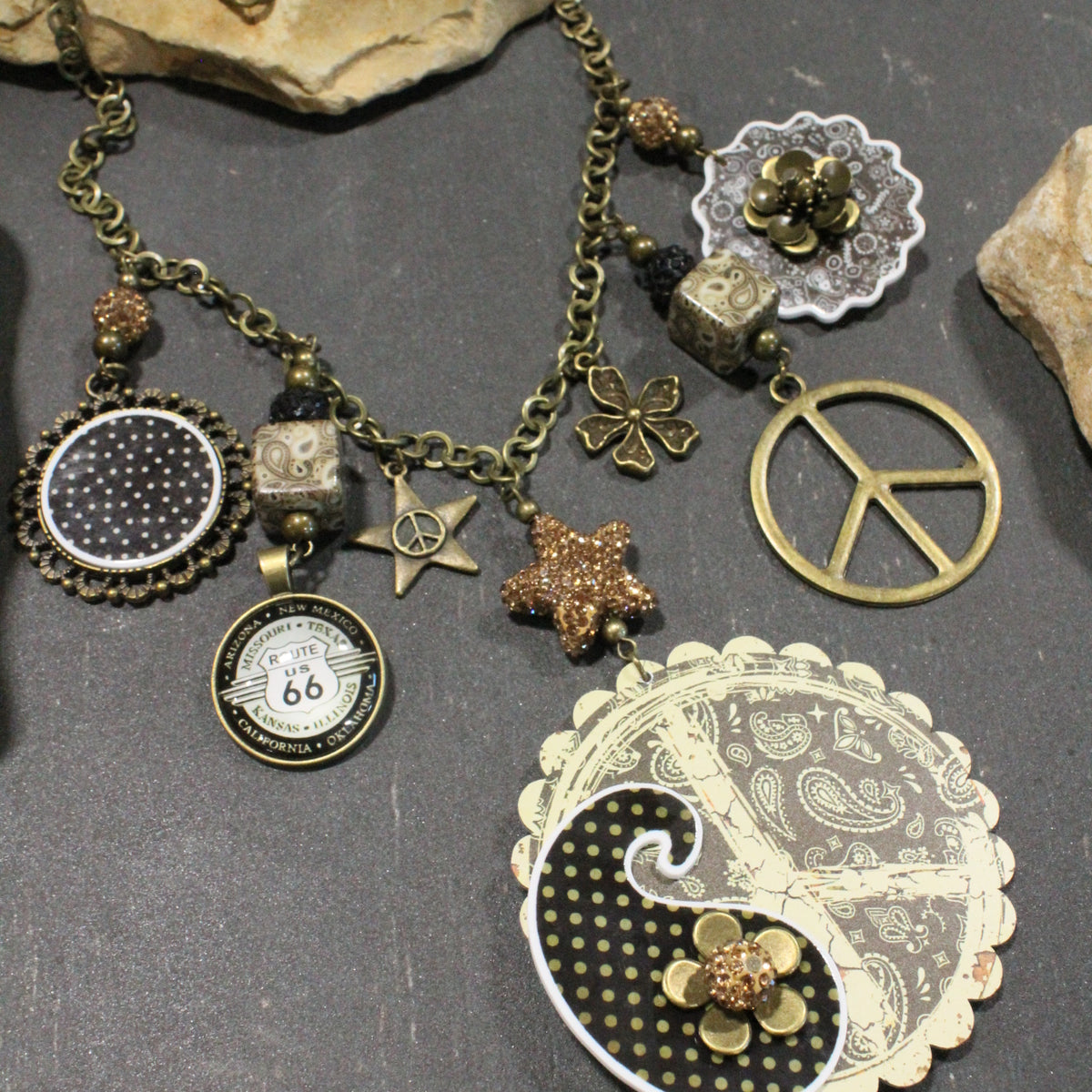 Peace, Paisley & Polka Dot Brown Charm'd Necklace