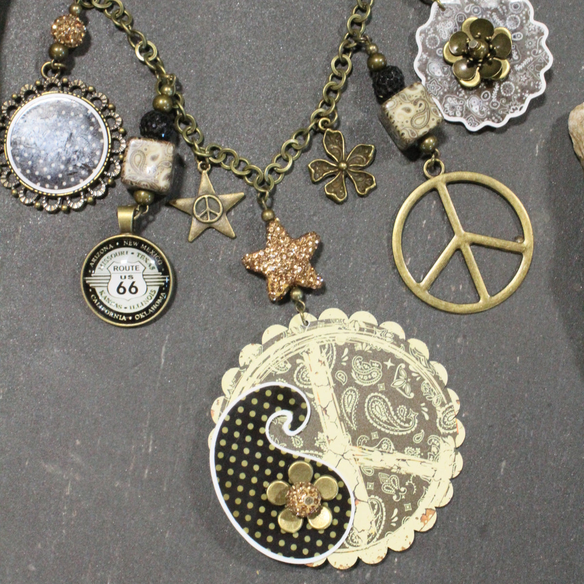 Peace, Paisley & Polka Dot Brown Charm'd Necklace