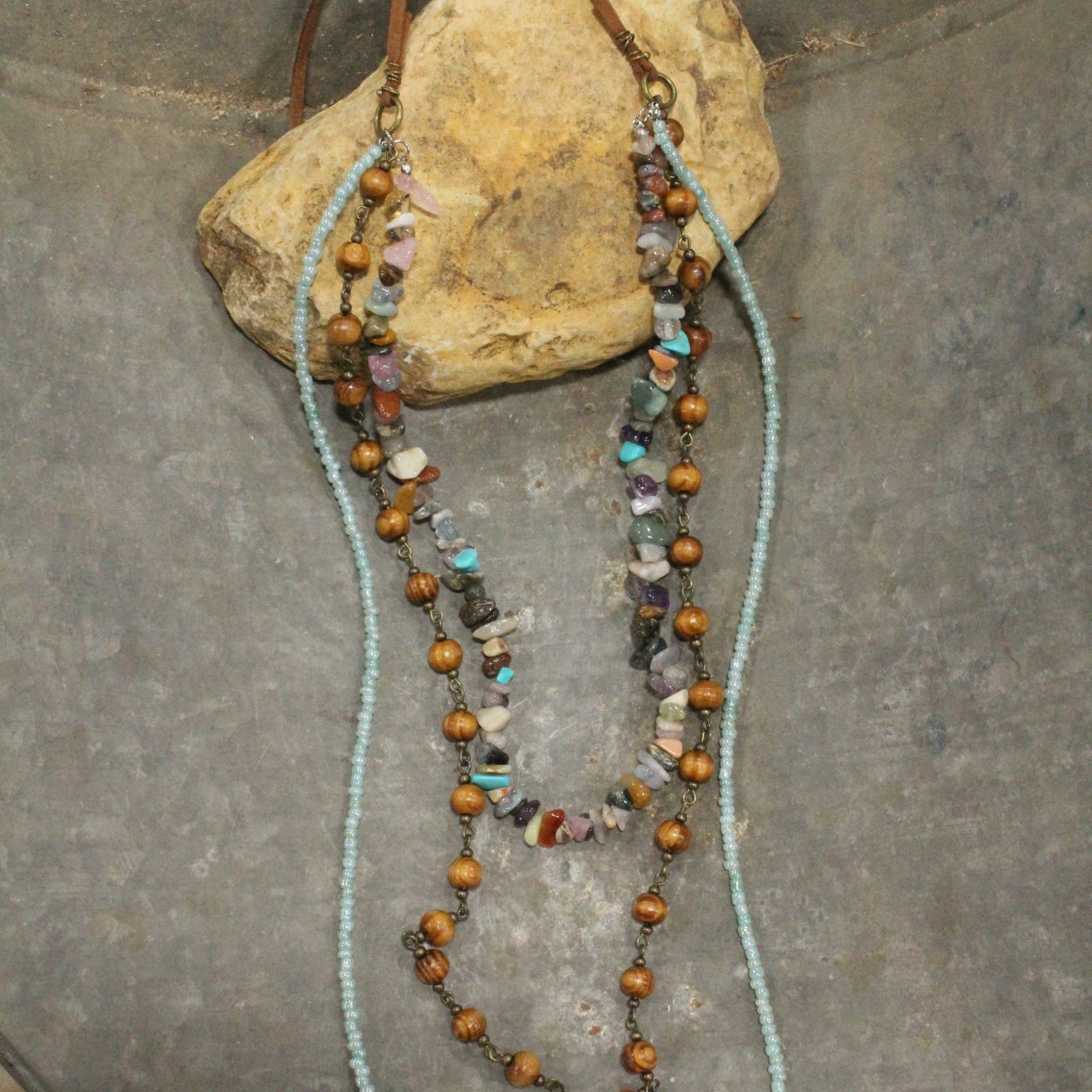 Serene & Peaceful Stone Nugget Tiered Necklace