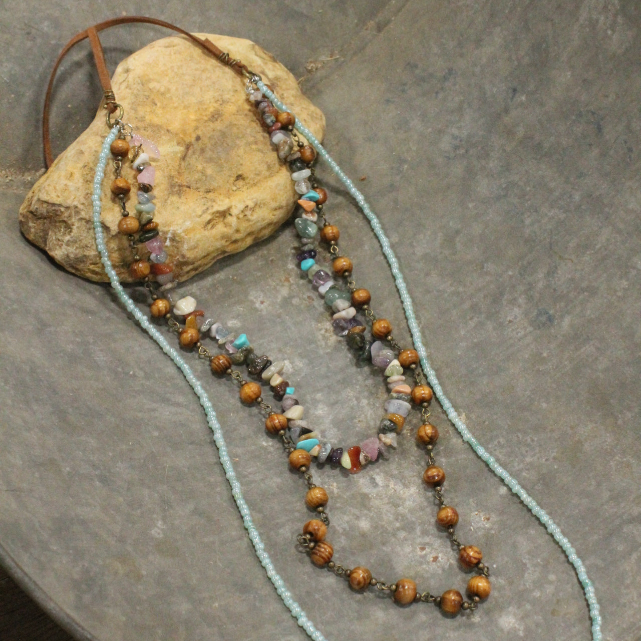 Serene & Peaceful Stone Nugget Tiered Necklace