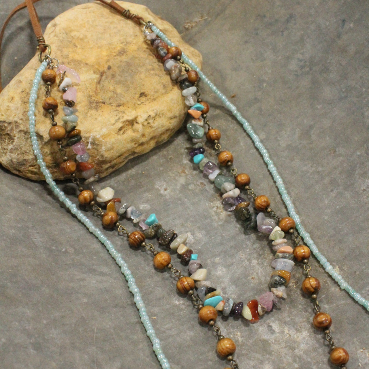 Serene & Peaceful Stone Nugget Tiered Necklace