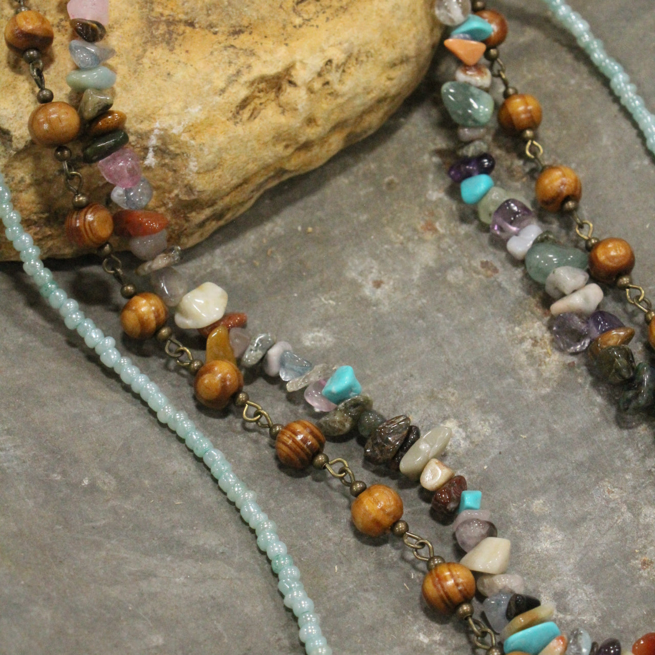 Serene & Peaceful Stone Nugget Tiered Necklace