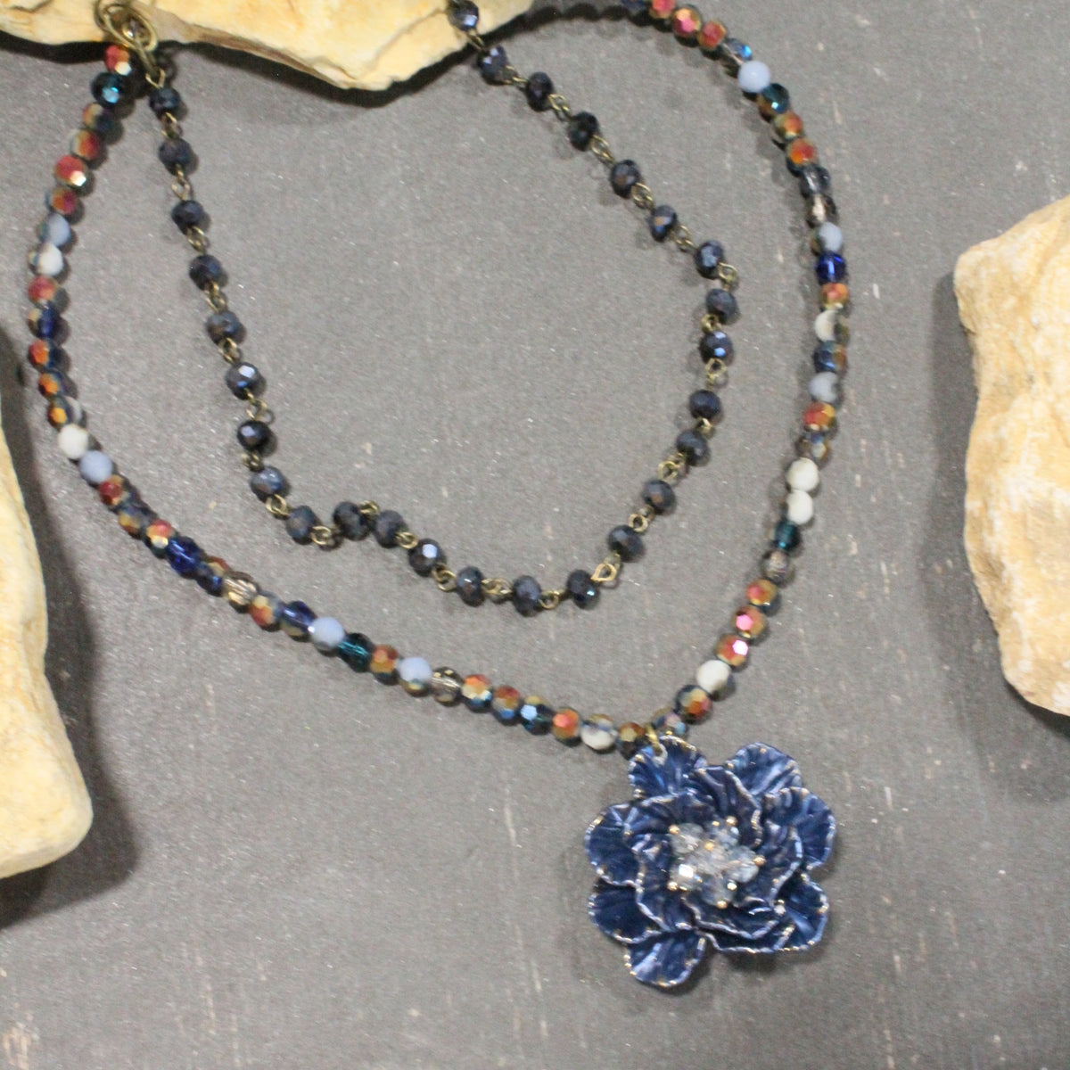 Simply Elegant Navy Flower Layered Necklace