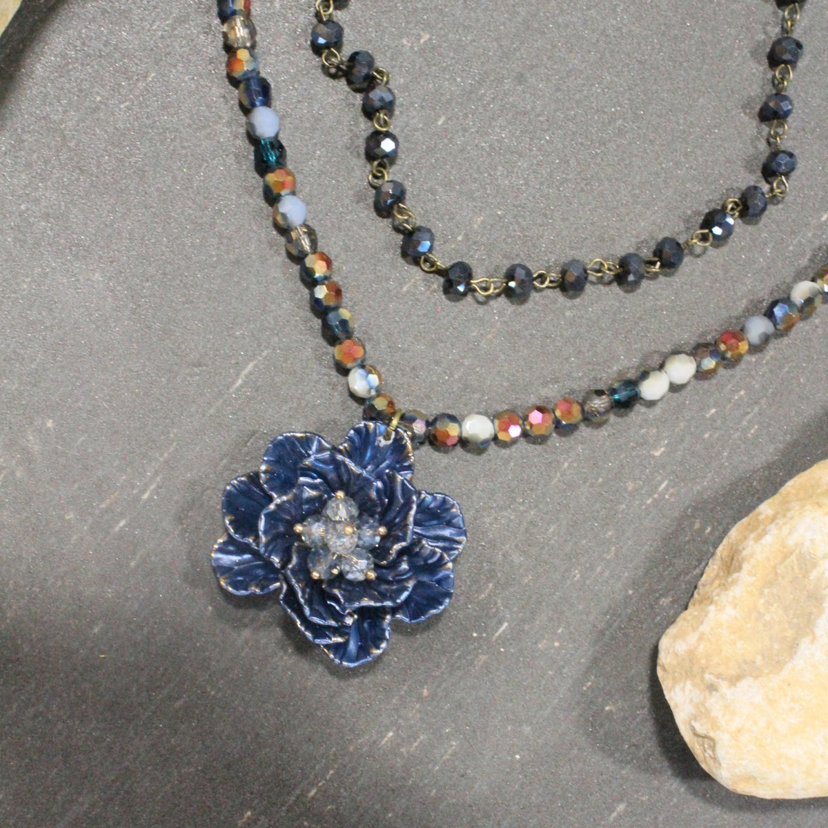 Simply Elegant Navy Flower Layered Necklace