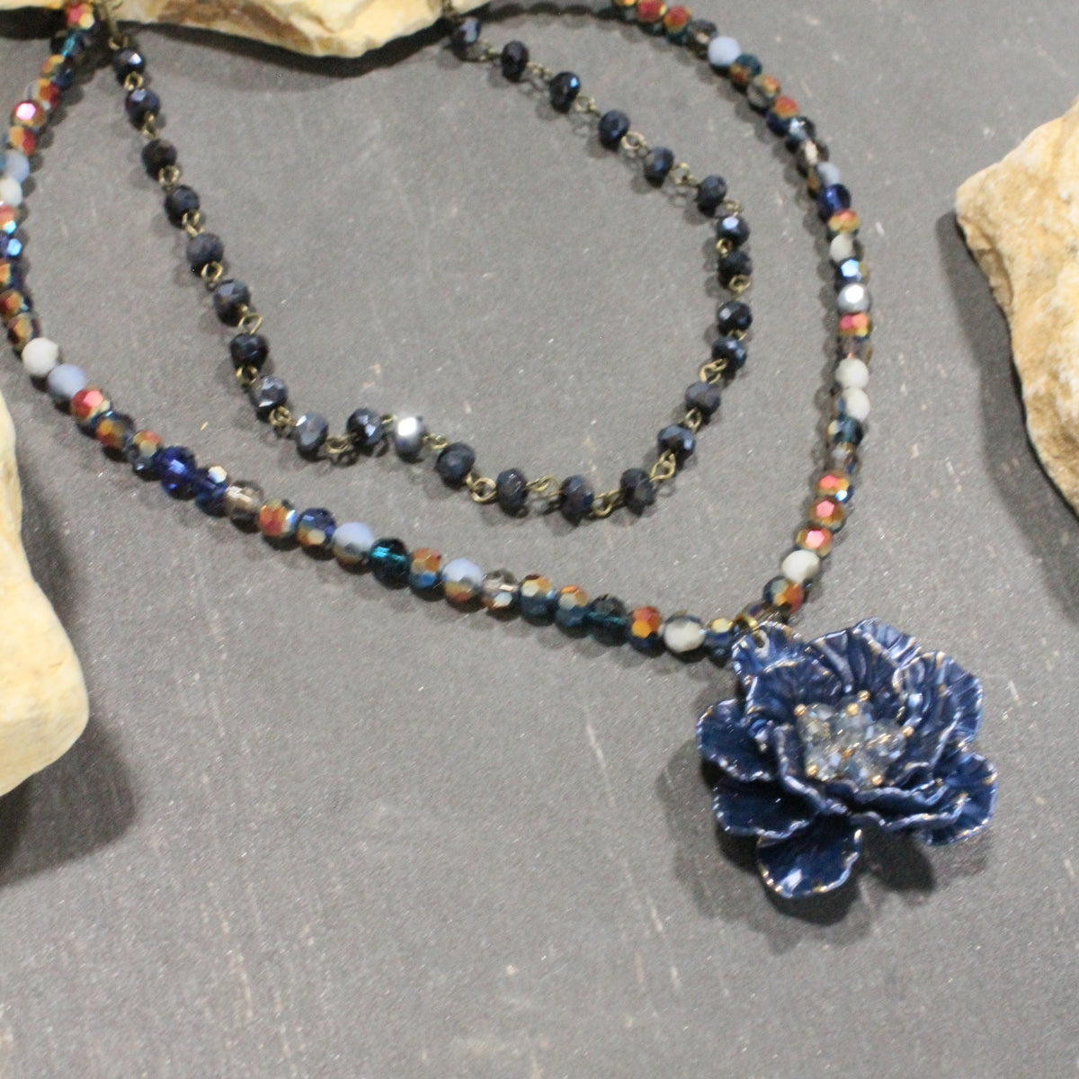 Simply Elegant Navy Flower Layered Necklace